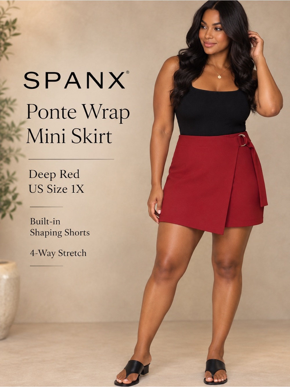 SPANX Ponte Wrap Mini Skirt Skort Deep Red Built-In Shorts Size 1X NWT